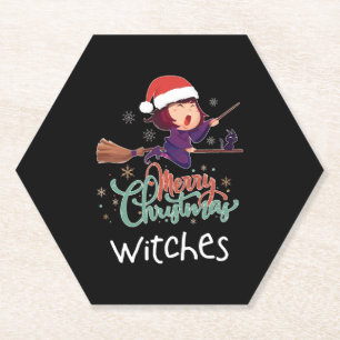Dessous-de-verre En Papier Joyeux T-shirt sorcière de Noël Broom Christmas Ev