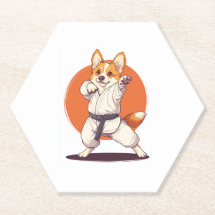 Dessous-de-verre En Papier Karate Corgi � Chien des arts martiaux