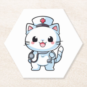 Dessous-de-verre En Papier Kawaii Chat comme infirmière