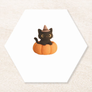 Dessous-de-verre En Papier Kawaii Chat noir en Citrouille Cute Felt Halloween