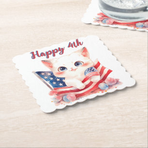 Dessous-de-verre En Papier Kitten Patriote 4 juillet Joyeux 4 Personnalisé