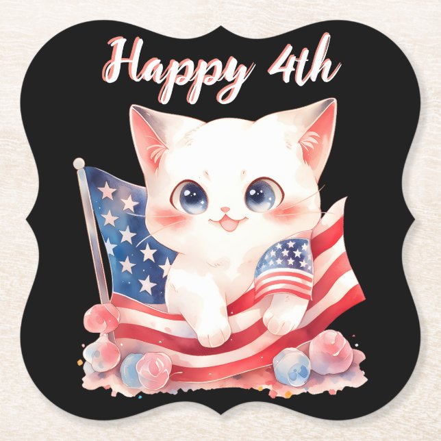 Dessous-de-verre En Papier Kitten patriotique 4 juillet Happy 4th Custom (Devant)