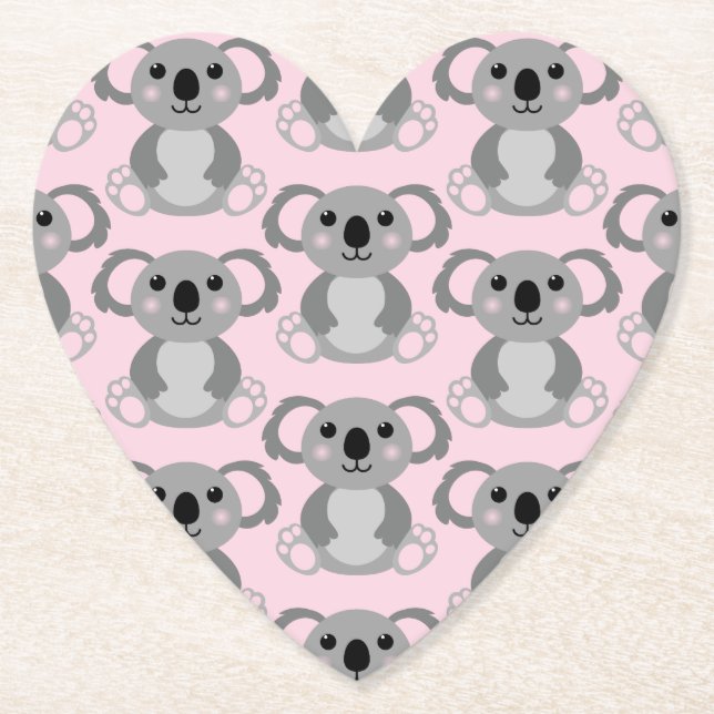 Dessous-de-verre En Papier Koala ours Baby shower fille rose (Devant)