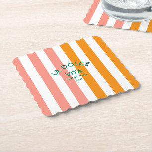 Dessous-de-verre En Papier La Dolce Vita Cinque Terra Cabana Stripe Round