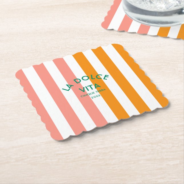 Dessous-de-verre En Papier La Dolce Vita Cinque Terra Cabana Stripe Round (Incliné)