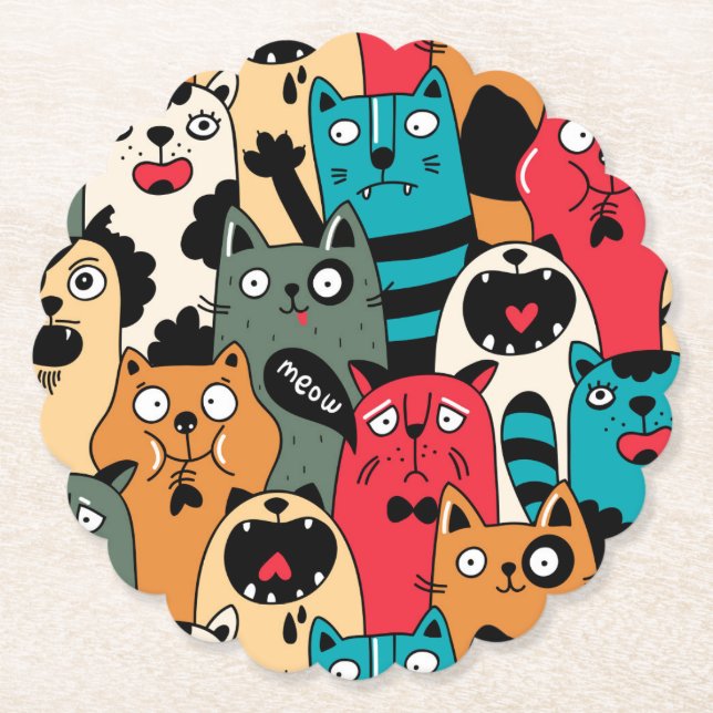 Dessous-de-verre En Papier La foule de chats (Devant)