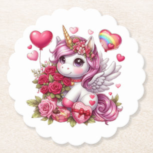 Dessous-de-verre En Papier La mignonne Saint Valentin licorne