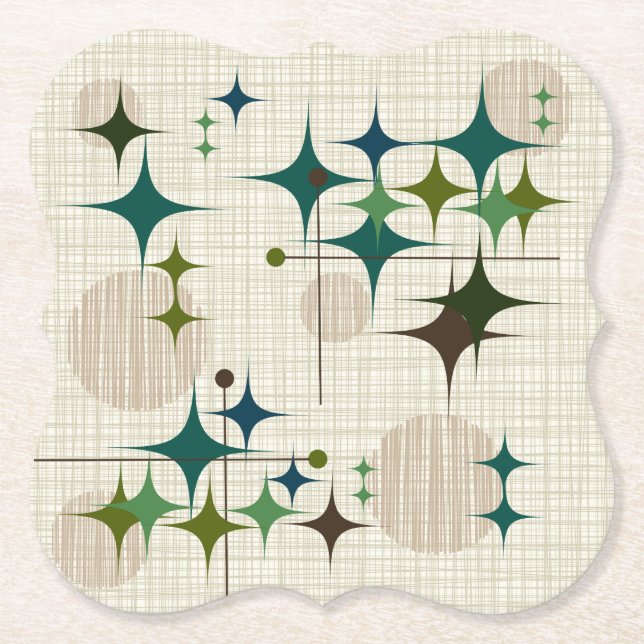 Dessous-de-verre En Papier La moitié du siècle Starbursts moderne et globes (Devant)