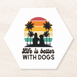 Dessous-de-verre En Papier La vie est meilleure avec les chiens Retro Sunset