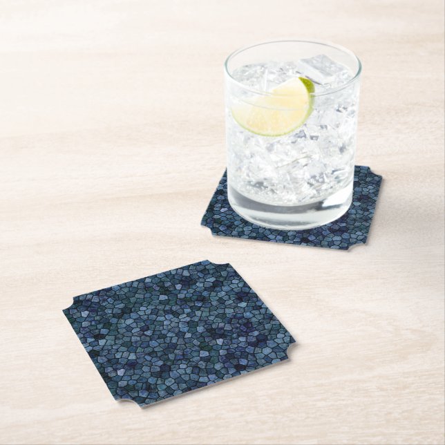 Dessous-de-verre En Papier Lagune Bleue Minuit Pavé Terrazo Patchwork (En situation)