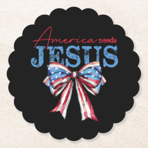 Dessous-de-verre En Papier L'Amérique a besoin de Jésus drapeau chrétien USA