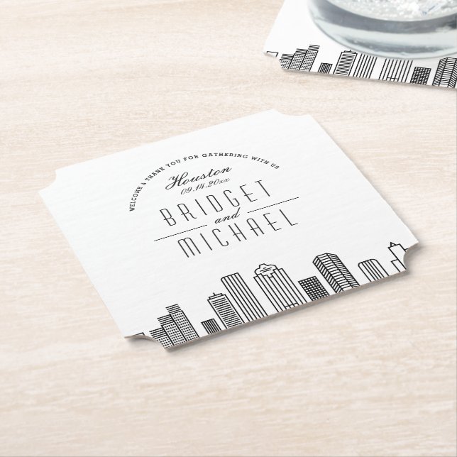 Dessous-de-verre En Papier L'amour à Houston | Accueil Skyline Ville (Incliné)