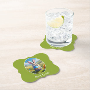 Dessous-de-verre En Papier Lapin de Pâques avec oeuf, oppresseur ovale en car