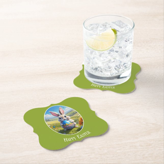 Dessous-de-verre En Papier Lapin de Pâques avec oeuf, oppresseur ovale en car (En situation)