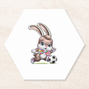 Dessous-de-verre En Papier Lapin De Pâques Tee De Football De Lapin Avec Foot