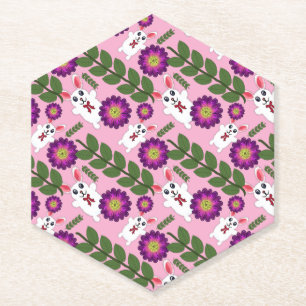 Dessous-de-verre En Papier Lapin de printemps Kawaii : Floral violet vibrant 