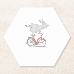 Dessous-de-verre En Papier Lapin Mignonne Sur Vélo _ Cyclisme _ Vélo & G