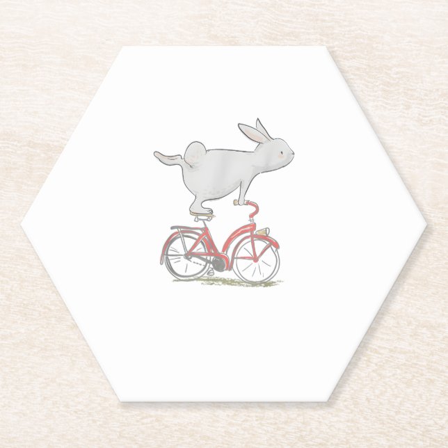 Dessous-de-verre En Papier Lapin Mignonne Sur Vélo _ Cyclisme _ Vélo & G (Devant)
