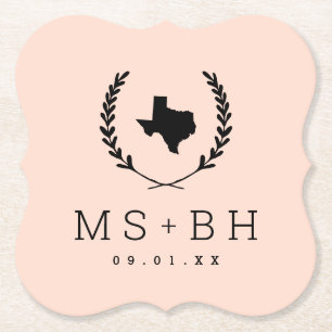 Dessous-de-verre En Papier Laurel Crest Texas Mariage Monogramme   Blush