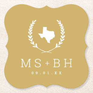 Dessous-de-verre En Papier Laurel Crest Texas Mariage Monogramme   Mustard