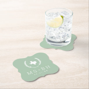 Dessous-de-verre En Papier Laurel Crest Texas Mariage Monogramme Sage