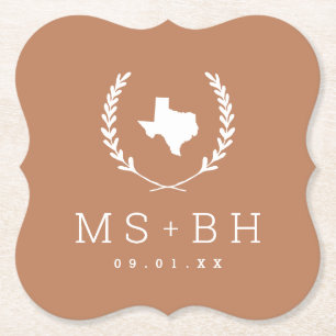 Dessous-de-verre En Papier Laurel Crest Texas Mariage Monogramme   Terra Cost