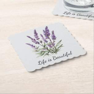 Dessous-de-verre En Papier Lavage de mariage floral lavande violet gris roman