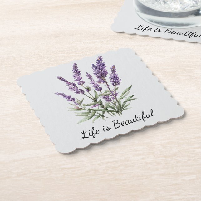 Dessous-de-verre En Papier Lavage de mariage floral lavande violet gris roman (Incliné)