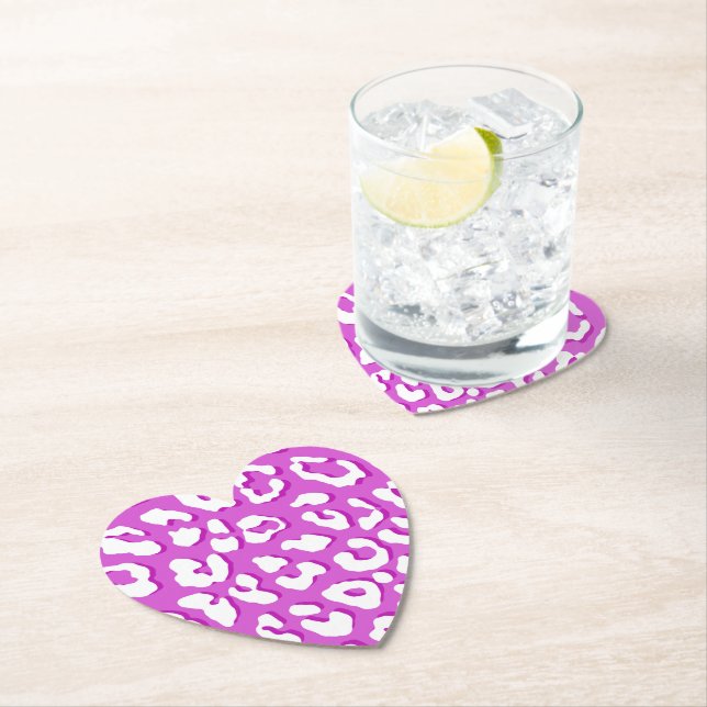 Dessous-de-verre En Papier Lavande Empreinte de léopard blanche (En situation)
