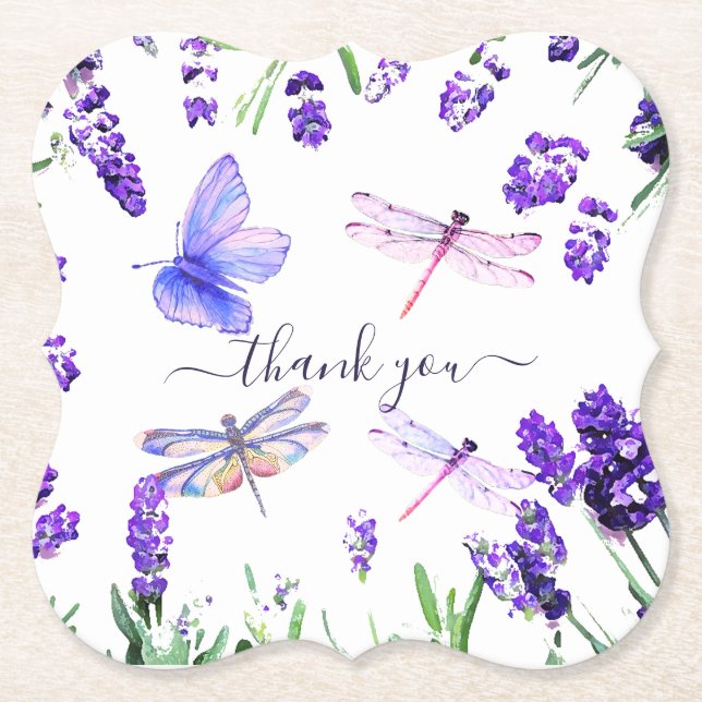 Dessous-de-verre En Papier Lavande Personnalisée Dragonfly Shabby Chic Boho S (Devant)