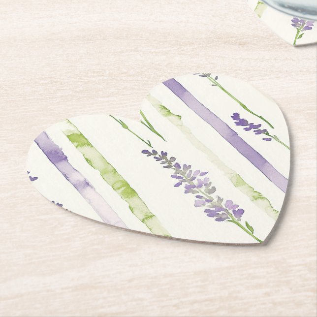 Dessous-de-verre En Papier Lavender Stripes Floral Baby Shower (Incliné)