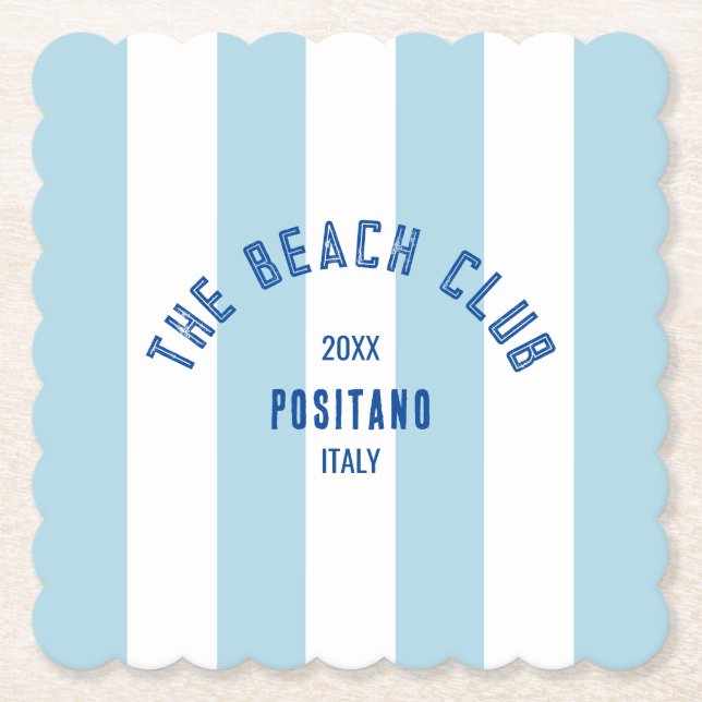 Dessous-de-verre En Papier Le Beach Club Crest Blue Cabana Stripe (Devant)