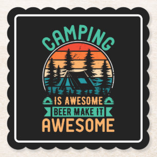 Dessous-de-verre En Papier Le camping est génial, la bière le rend encore mei