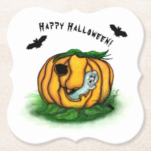 Dessous-de-verre En Papier Le fantôme d'Halloween, chauve-souris, fantôme et 