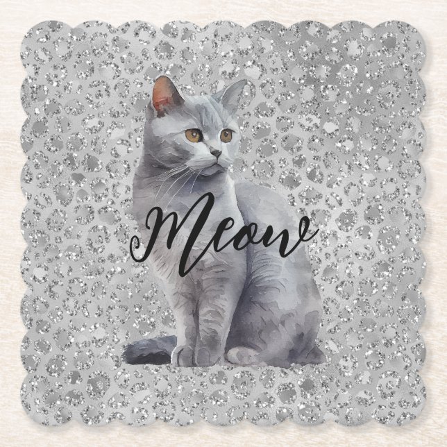 Dessous-de-verre En Papier Leopard Grey Meow Kitty Chat (Devant)
