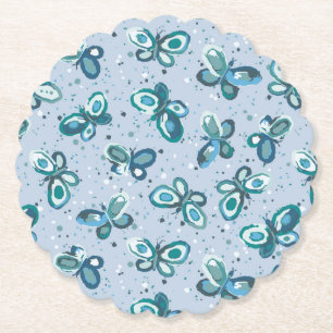 Dessous-de-verre En Papier Les papillons Doodle Bugs - bleu - motif sans soud