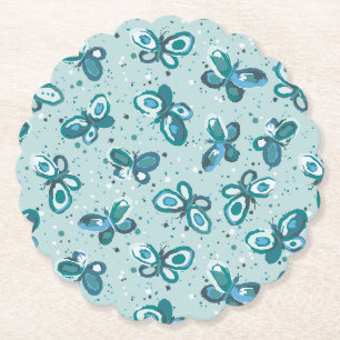 Dessous-de-verre En Papier Les papillons Doodle - turquoise - motif.