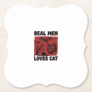Dessous-de-verre En Papier Les vrais hommes aiment les chats Halloween Vintag