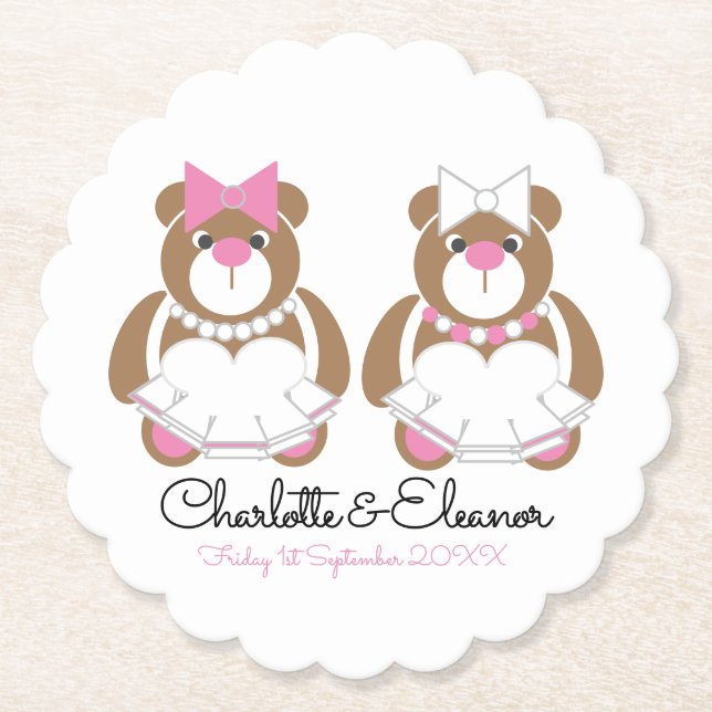 Dessous-de-verre En Papier Lesbienne Mariage Teddy Bear Brides (Devant)