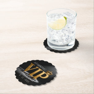 Dessous-de-verre En Papier Lettre de style vintage doré - VIP avec couronne 8