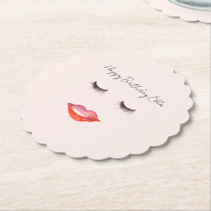 Dessous-de-verre En Papier Lèvres et cils rose blush pour anniversaire