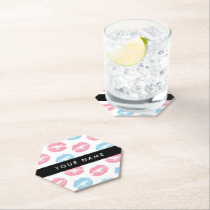 Dessous-de-verre En Papier Lèvres Roses, Lèvres Bleues, Baiser, Votre Nom, Pe