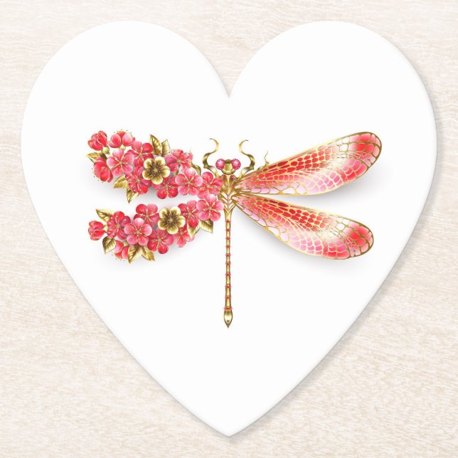 Dessous-de-verre En Papier libellule de fleurs avec sakura de bijoux (Devant)