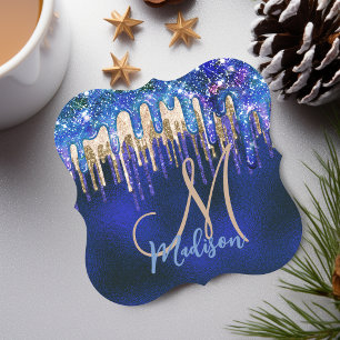 Dessous-de-verre En Papier Licorne aquarelle bleue chic paillettes dorées mon