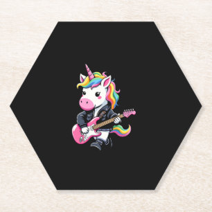 Dessous-de-verre En Papier Licorne mignonne avec licorne à guitare amoureuse