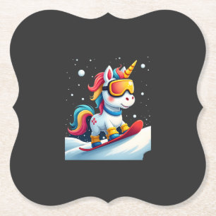 Dessous-de-verre En Papier Licorne sur Snowboard - Ski drôle et sports d'hive