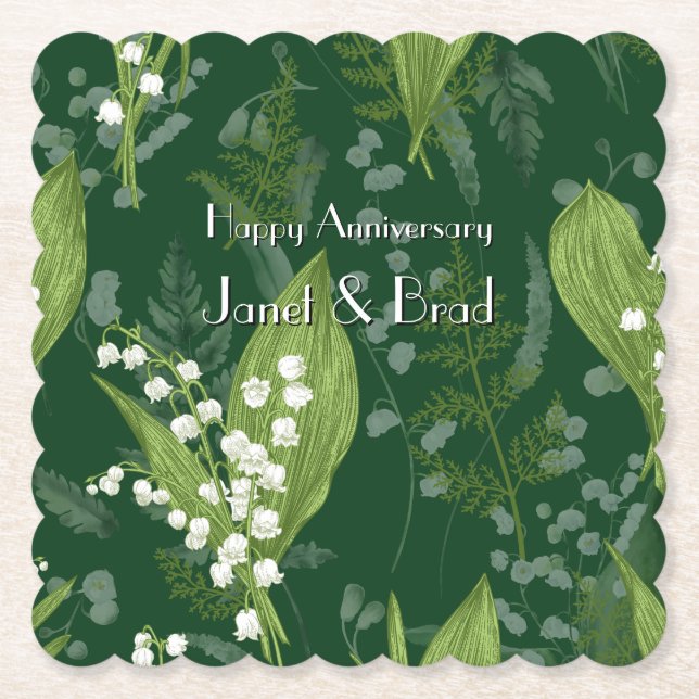 Dessous-de-verre En Papier Lily de Vallée avec des fougères || Personnalisé v (Devant)