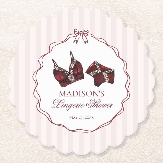 Dessous-de-verre En Papier Lingerie bordeaux Shower en dentelle Enterrement d (Devant)