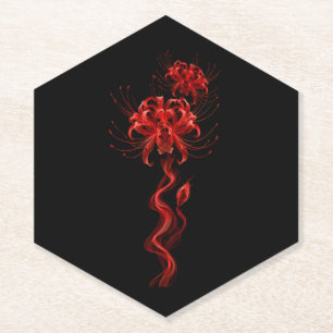 Dessous-de-verre En Papier Lis Araignée Rouge - Fleur en Fumée sur Fond Noir