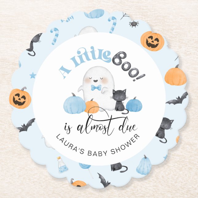 Dessous-de-verre En Papier Little Boo est presque dû baby shower bleu (Devant)